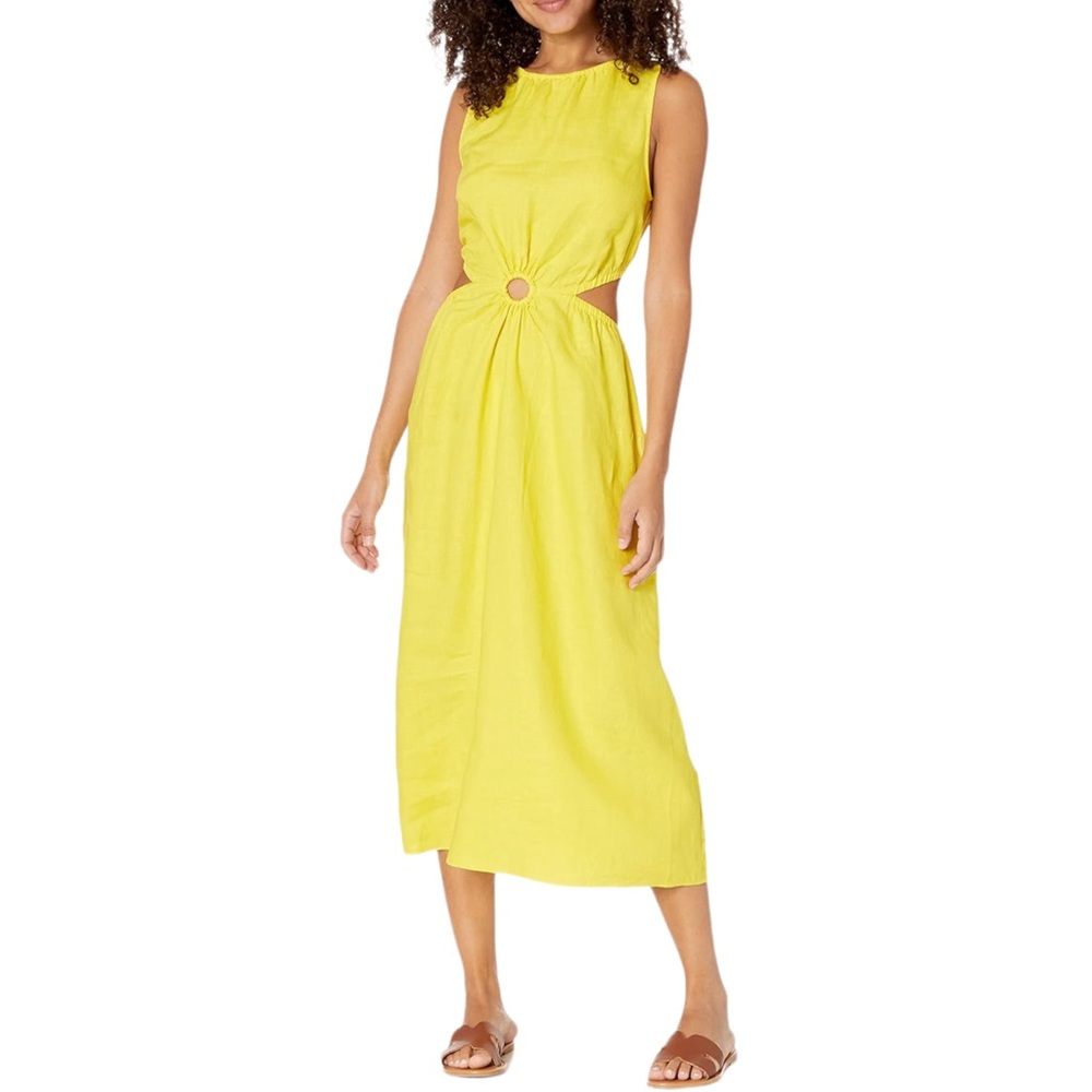 NWT The Drop Lemon Sade Linen Cut Out Midi